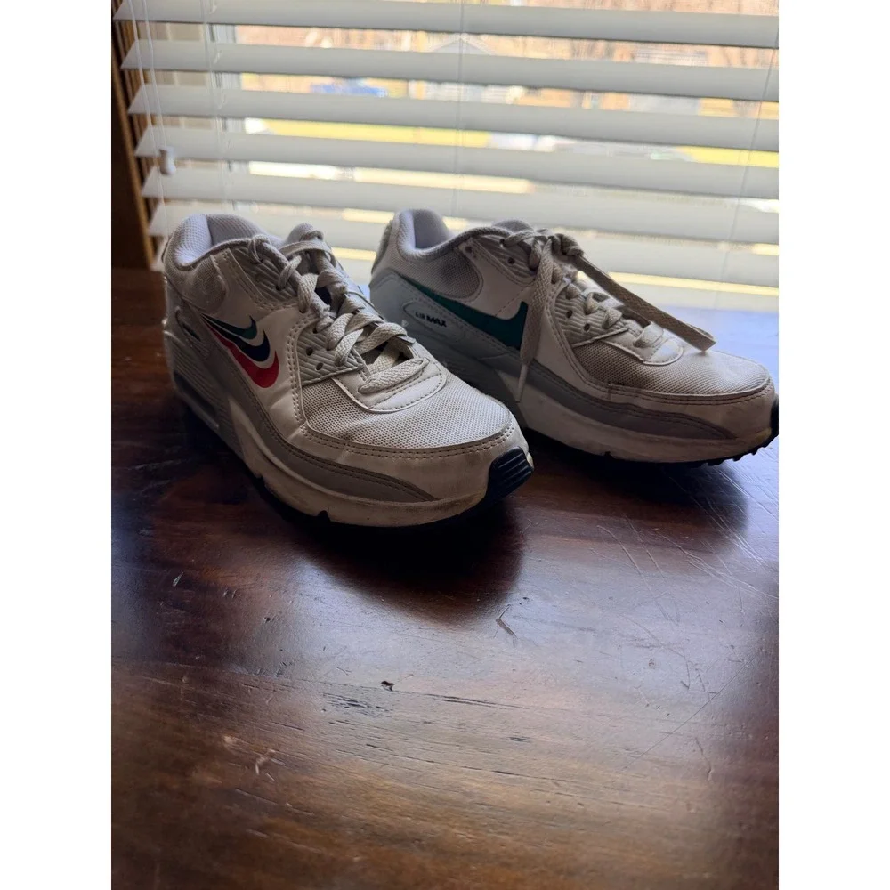 Nike Air Max 90 GS White Grey Multi-Swoosh Sneakers DV3032-100 Mens 4Y